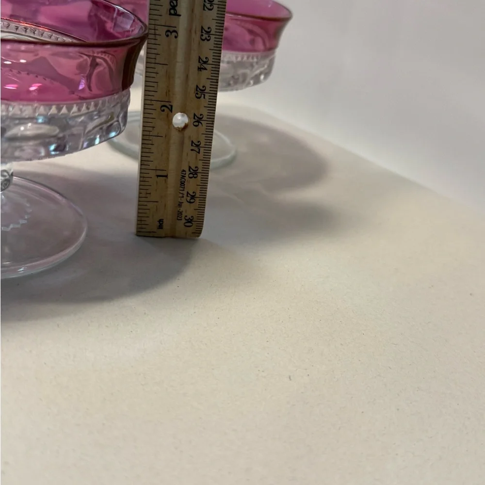 Set Of 8 Tiffin Kings Crown Thumbprint Cranberry Flash Sherbet Dessert Glass